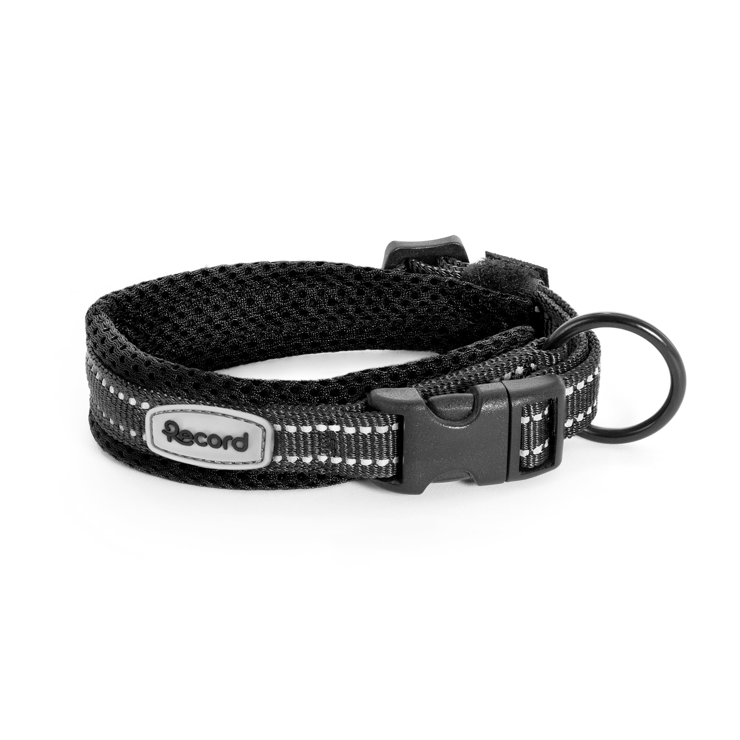 Record - Ande Dog Collar - Made of Durable Nylon - Reflective Details - Plastic Closure Clip - Black - Size XS - 1.5cm - Circumference 30-35cm