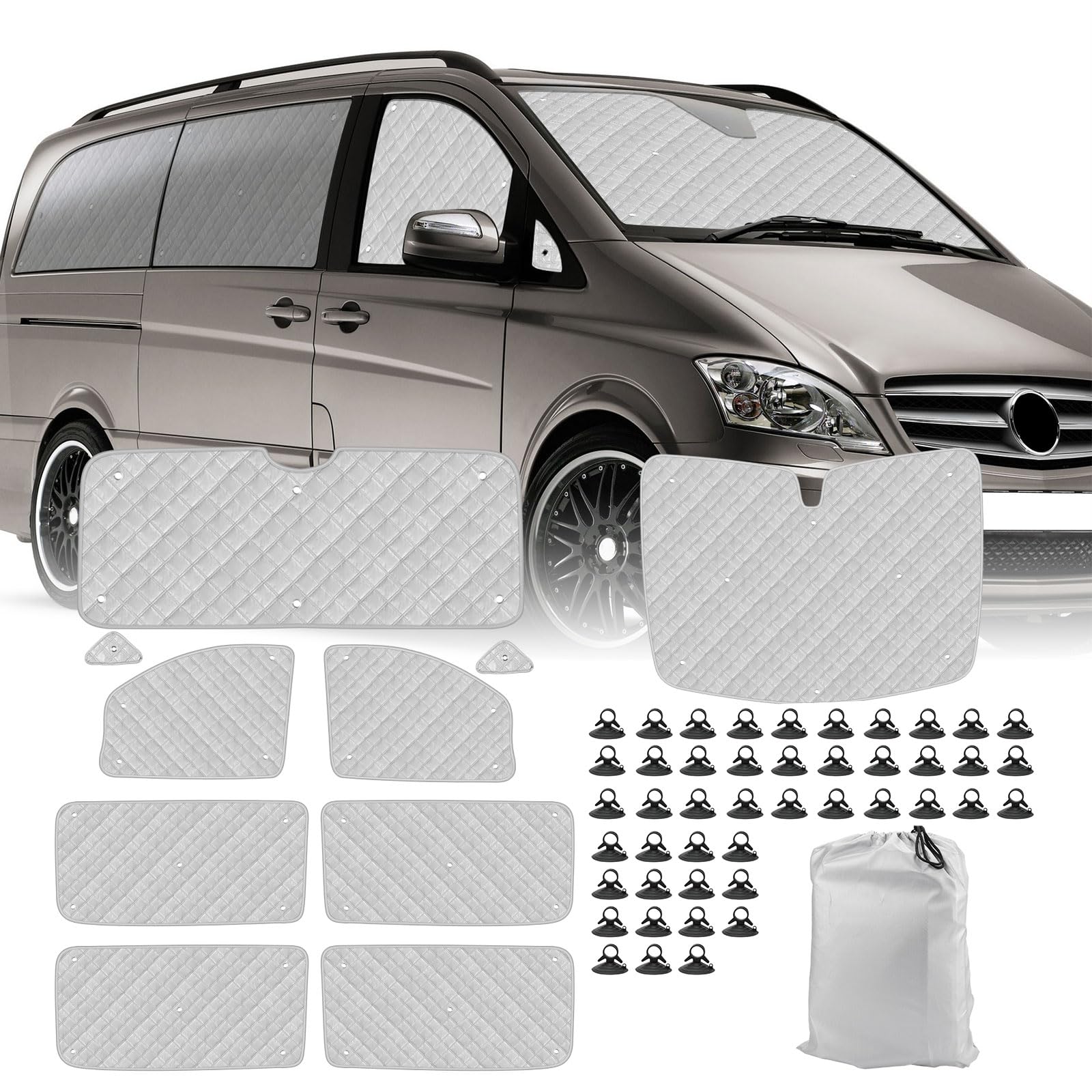 10PC Thermomatte Fahrerhaus Innen für 2014-2022 VITO III W447/Viano, LWB | UV- & Wasserschutz Sonnenschutz Frontscheibe Innen für Wohnmobil Privatsphäre & Temperaturkontrolle