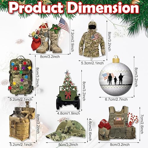 Miniatura 2 de 24 Pcs Army Ornaments for Christmas Tree Military Christmas Decorations Veteran Wooden Gifts Ornaments United States American Soldier Vehicle Boots