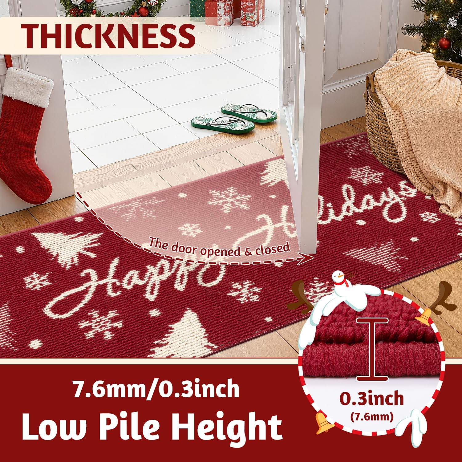 Findosom Christmas Kitchen Rugs Sets of 3, Snowflake & Snowman Kitchen Runner Rugs Non Skid Washable with Rubber Backing, Christmas Kitchen Mats for Floor, Hallway, Happy Holiday Decor