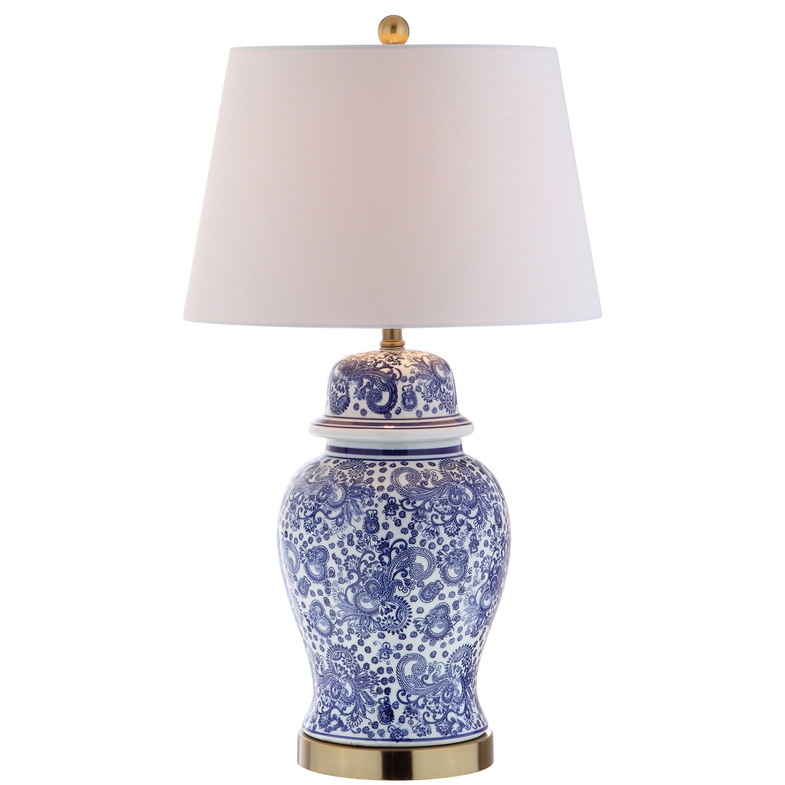 YUDIZWS Vintage Bedside Lamp Large Table Lamps for Living Room Ceramic Ginger Jar Table Lamp with Linen Shade & Gold Base Blue White Pattern Decorative Lamp for Bedroom Living Room,Blue