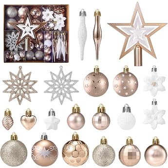 Kesote Christmas Baubles White Christmas Tree Baubles Rose Gold 58 Christmas Tree Decorations Christmas Decoration for Christmas Party