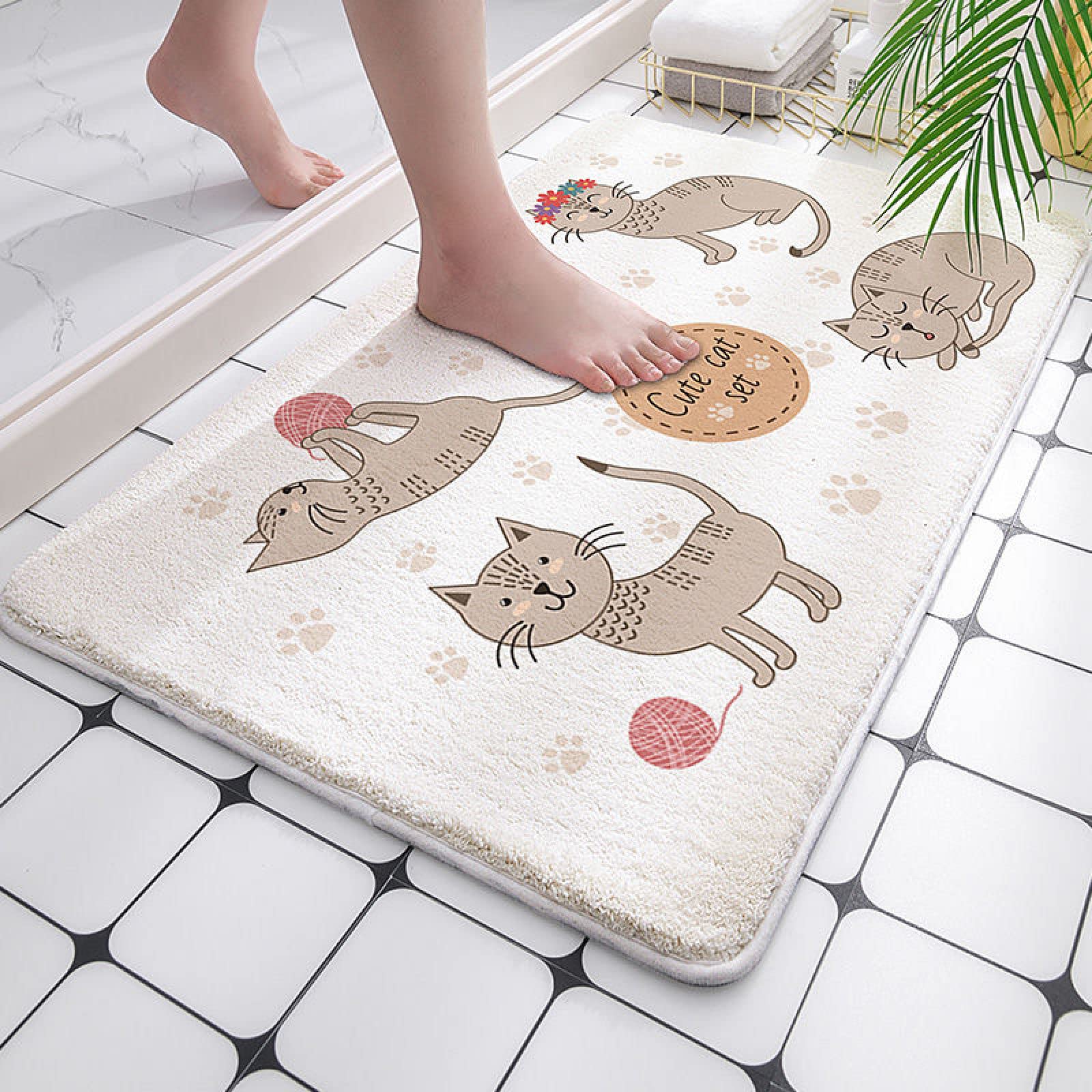 Paillasson Beau Chat Beige Paillasson Exterieur Entree Antidérapant Paillasson Interieur Lavable Tapis Entree Interieur pour Chambre Cuisine Entrée Couloir 90x150cm
