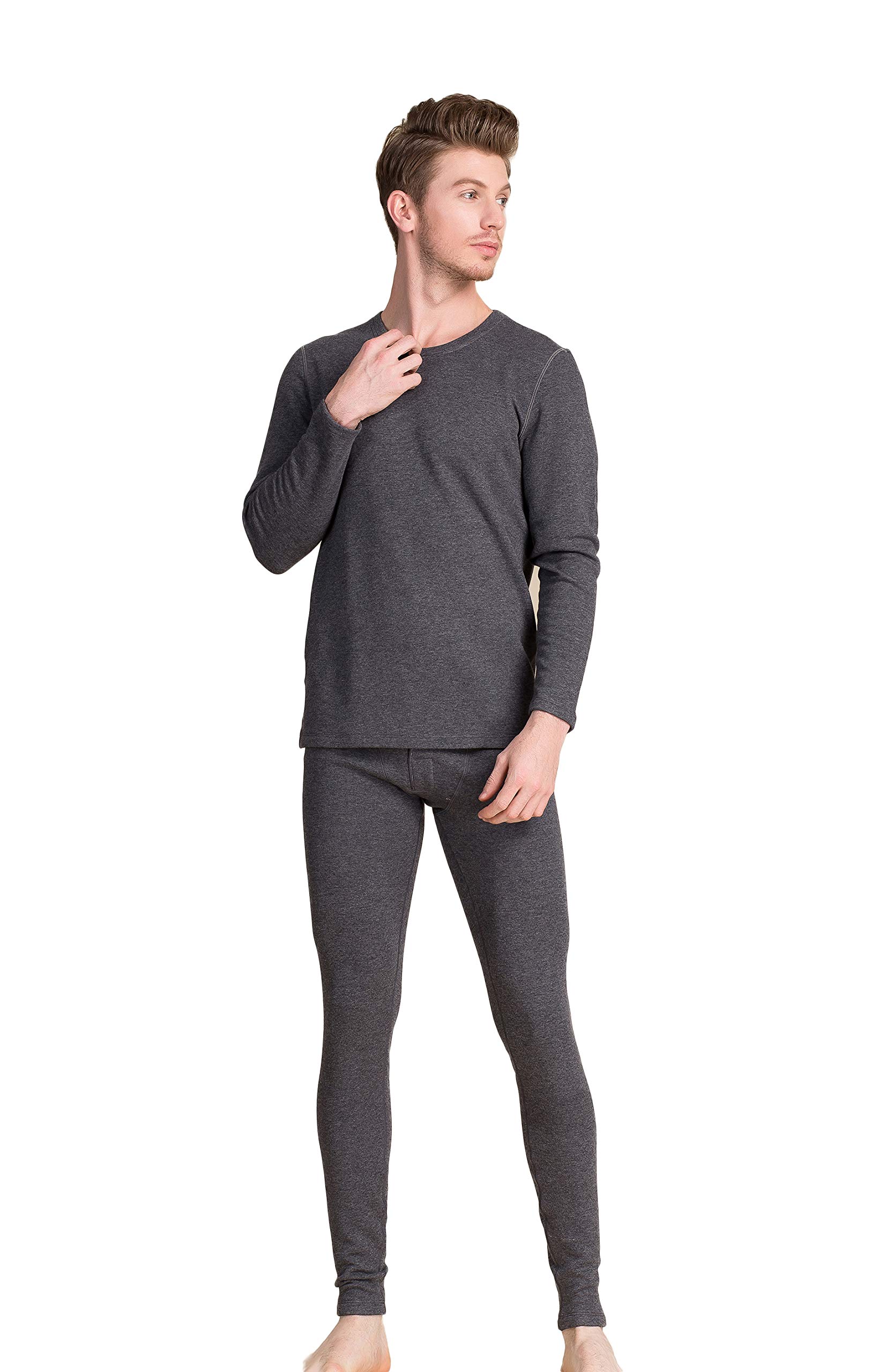 Men's Knitted Thermal Underwear Suit Silk Sleepwear Deep Grey L