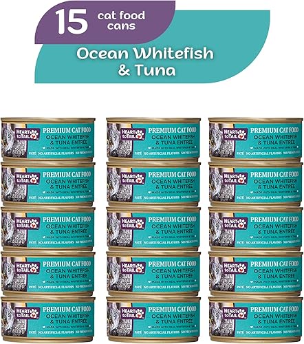 Miniatura 3 de HEART TO TAIL CAT Food 5.5 onzas (paquete de 15) pescado blanco y atún oceánico + regalo Squeeze UP (4 ONU) pescado blanco océano y atún Entree