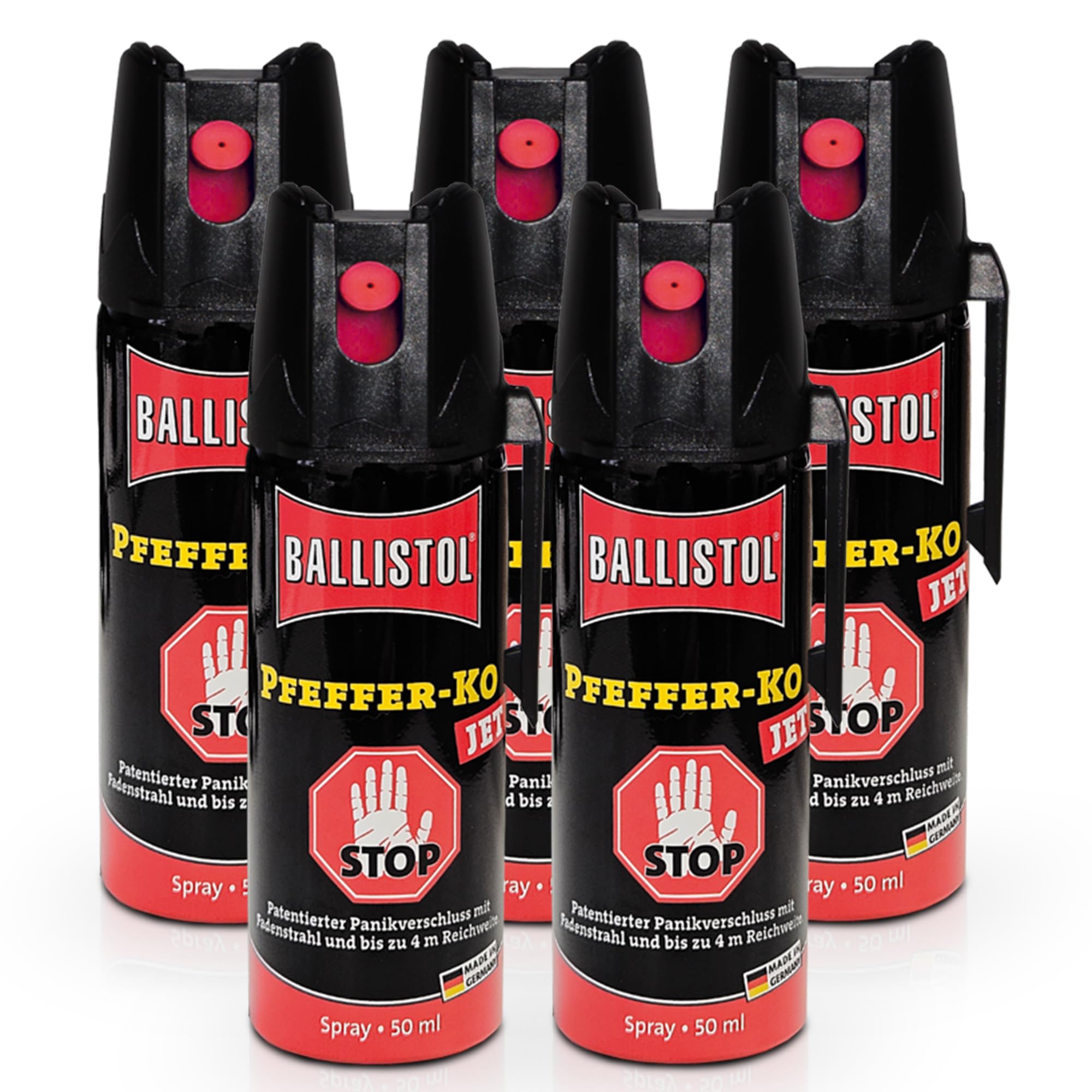 Ballistol 5er Set Jet Pfefferspray 5x50 ml – Vorratspack Strahl-Spray, Pfefferspray 50ml, Pepper Spray Self Defense, Tierabwehrspray