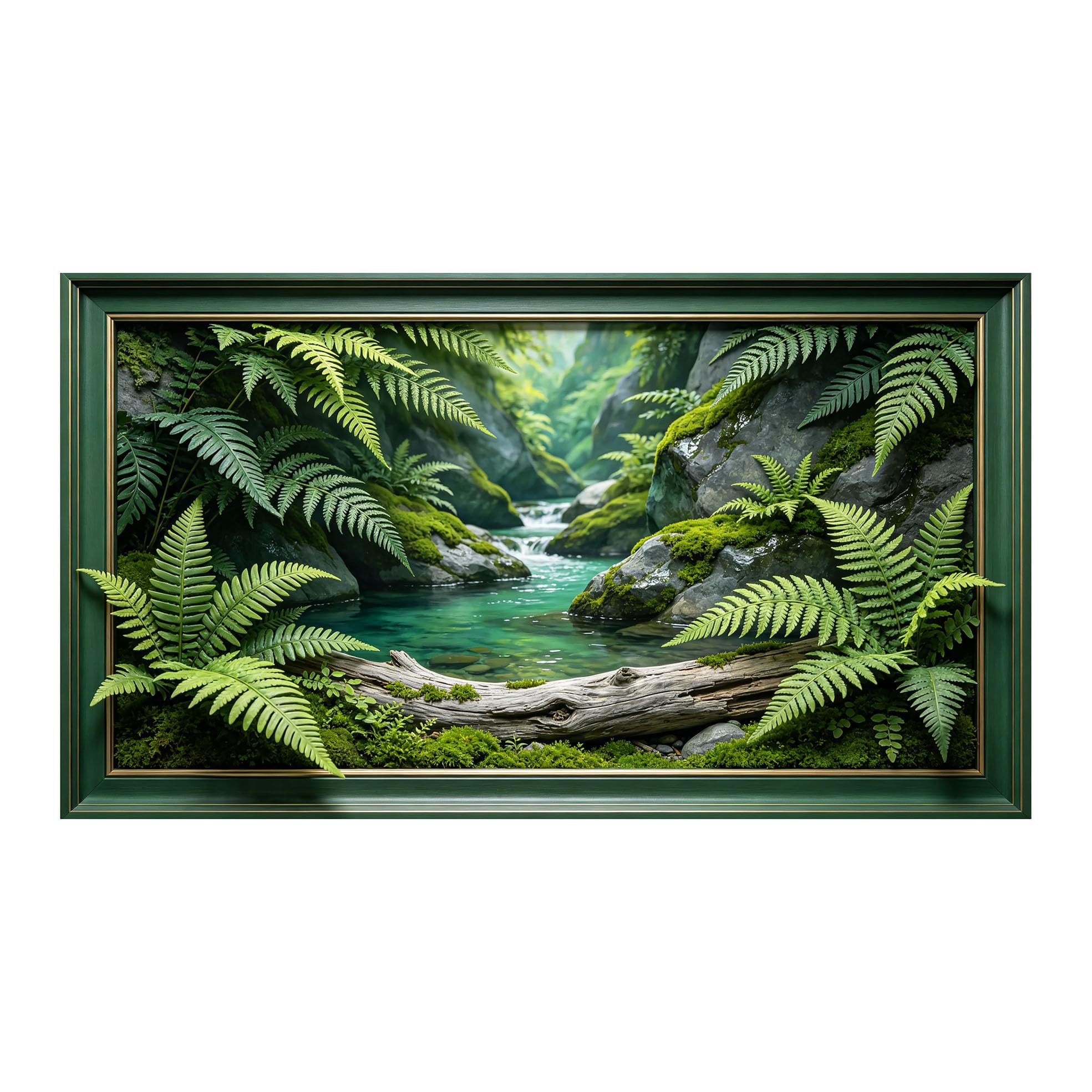 Murasolite 3D Framed Wall Art Tropical Forest Stream Landscape Nature Realistic SelfAdhesive Fabric Mural Wall Decor， Peel and Stick No Damage to Wall， AntiFall Safe Design for Bedroom Living Room