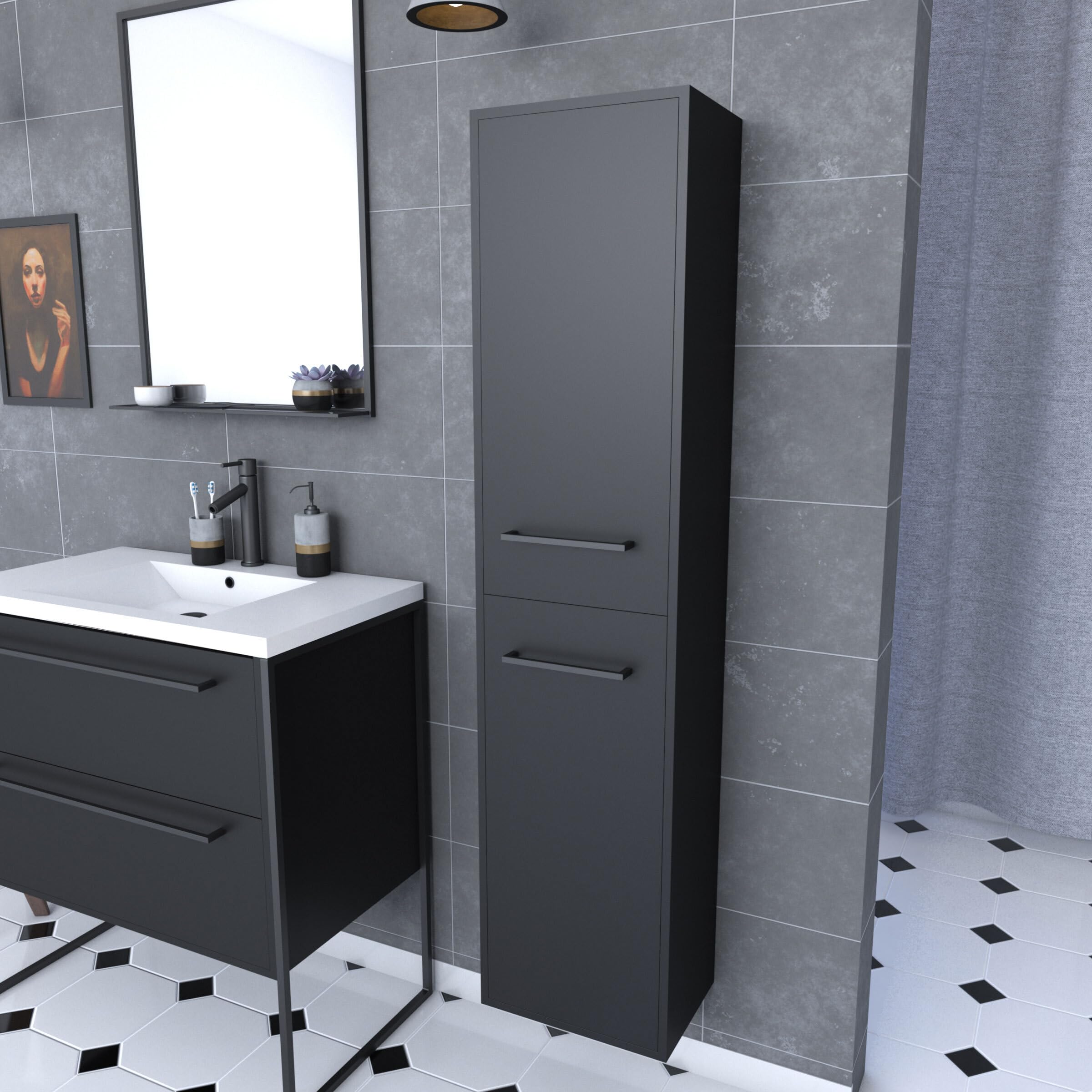 AURLANE PACM059 Columna de Cuarto de baño, Blanco y Negro