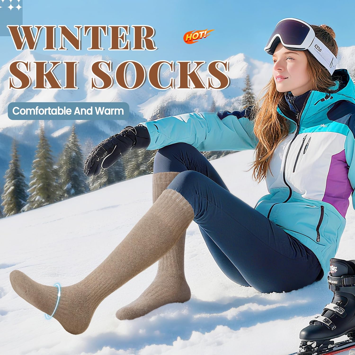 Eocom Unisex Merino Wool Ski Socks Thermal Warm Winter Thick Knee High Long Snowboarding Boot Socks for Women Men 3 Pairs - Image 6