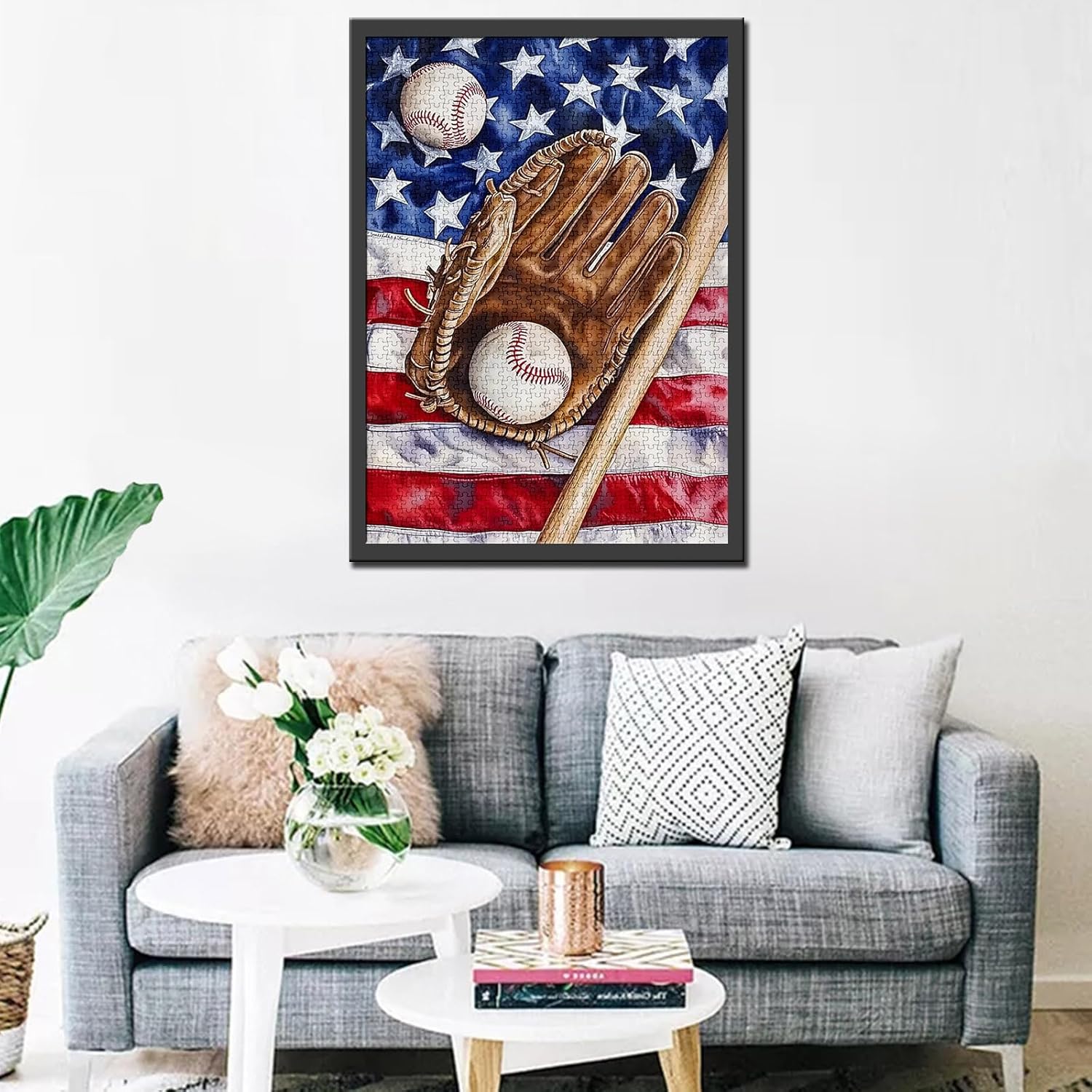Native America Flag 1000 Piece Jigsaw Puzzles for Adults Baseball Painting Jigsaw Puzzle Baseball Gloves 1000 Pieces Puzzles Ball Sports DIY Craft July 4th Puzzle Art Bedroom Decor Man Cave Gift(Red)