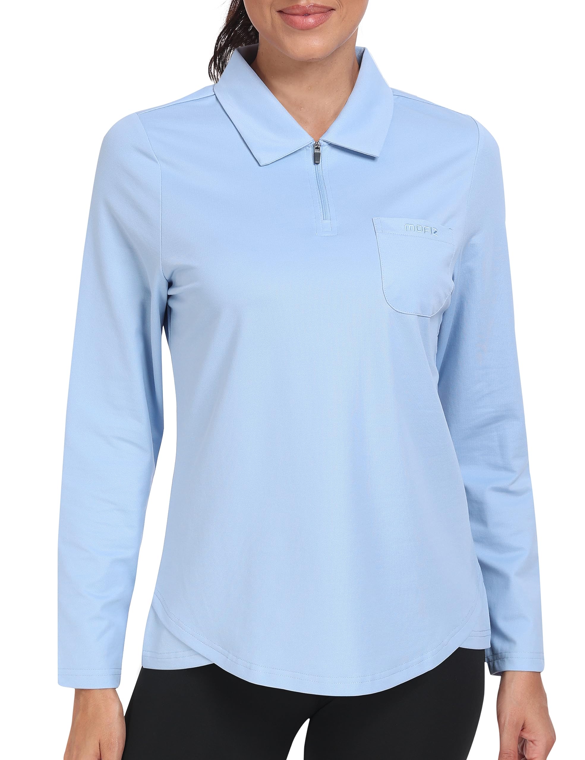 MoFiz Polo Manga Larga Mujer Algodón Camisa de Golf Polo Deporte Trabajo con Cremallera
