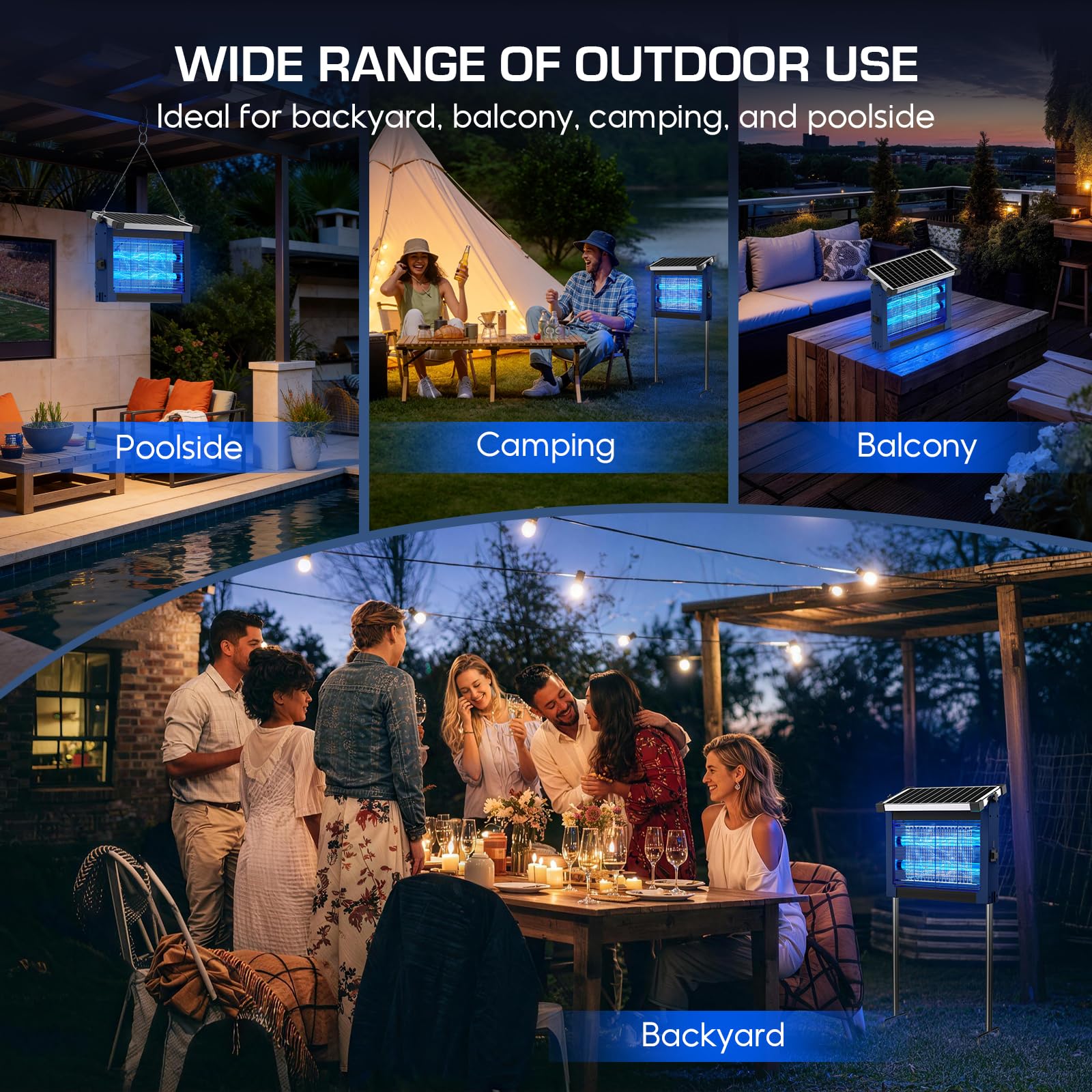 Solar Bug Zapper Outdoor Wasserdicht, 4500V High Power Cordless Mückenzapper mit Smart Light Sensor, Dual Solar & USB Wiederaufladbarer Insektenvernichter für Terrasse, Garten, Hinterhof, Indoor