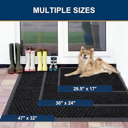 Miniatura 2 de Smiry Front Door Mat Outside Entrance, Heavy Duty Sturdy Natural Rubber Doormat, Trap Dirt and Moisture, Easy Clean Low Profile Mats for Indoor Negro