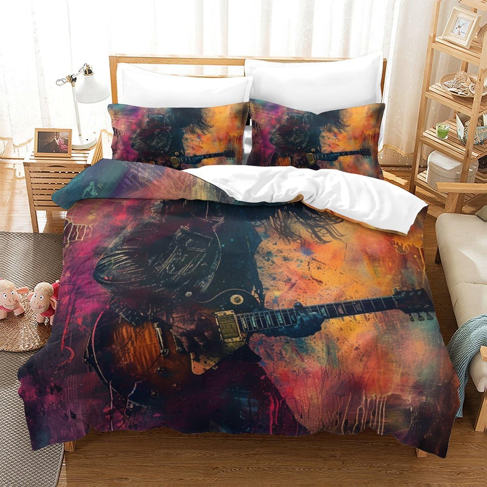 Housse de couette guitare parure de lit microfibre 260x220 cm drap de lit imprimé 3D