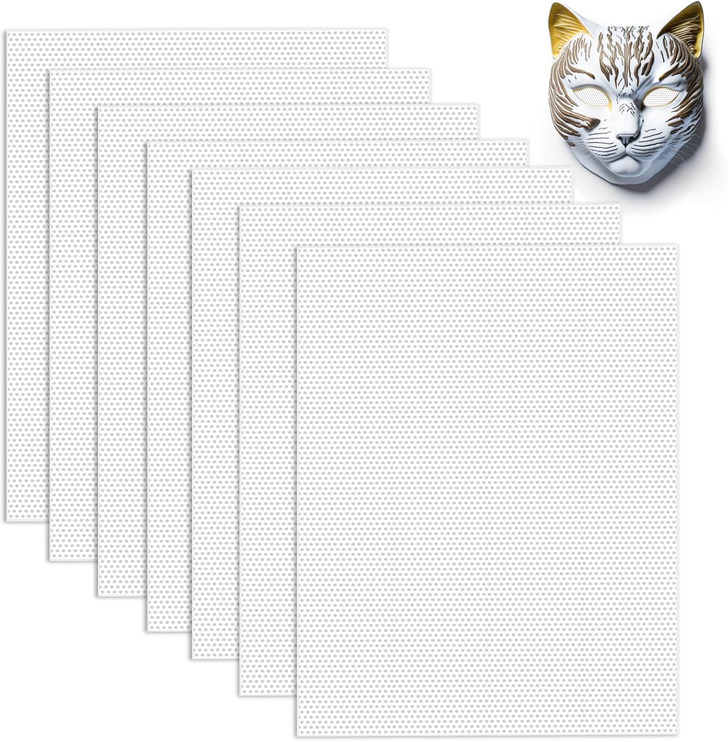 7 Sheets Fursuit Eye Mesh Waterproof Printable PVC Plastic Mask Eyes Fabric for Furry Cosplay Props Fursuits Sculpting Handicrafts Making Home Decor DIY 11.8" x 7.87" White