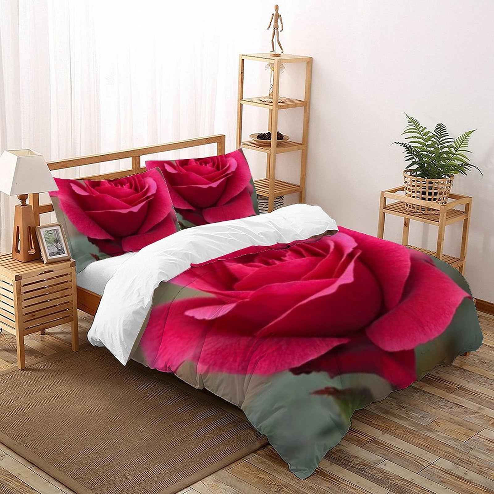 Housse de couette King fleurs imprimées en microfibre 220x240cm avec 2 taies d'oreiller romantique