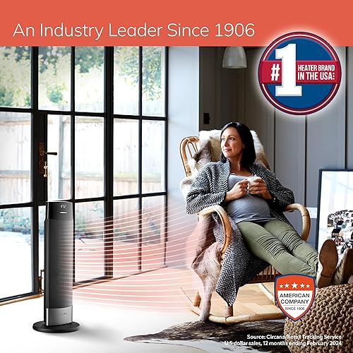 Miniatura 6 de Lasko Ellipse CT24950 - Calentador de torre de cerámica para el hogar con interruptor de vuelco, pantalla digital, termostato, oscilación amplia,