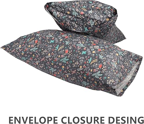 Miniatura 2 de WBYCOTBED Juego de 2 fundas de almohada 100 % algodón gris con estampado floral, fundas de almohada ultra suaves con cierre de sobre, 20 x 30