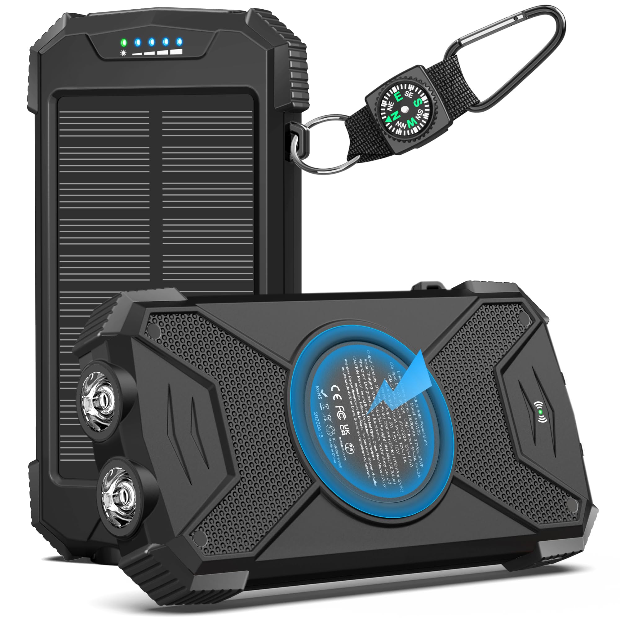 BLAVOR Batterie Externe Solaire Banque de Puissance 10000mAh Chargeur Solaire pour randonnée, Chargeur Rapide sans Fil pour Telephone, Interface USB Compatible avec Les Téléphones, Tablettes