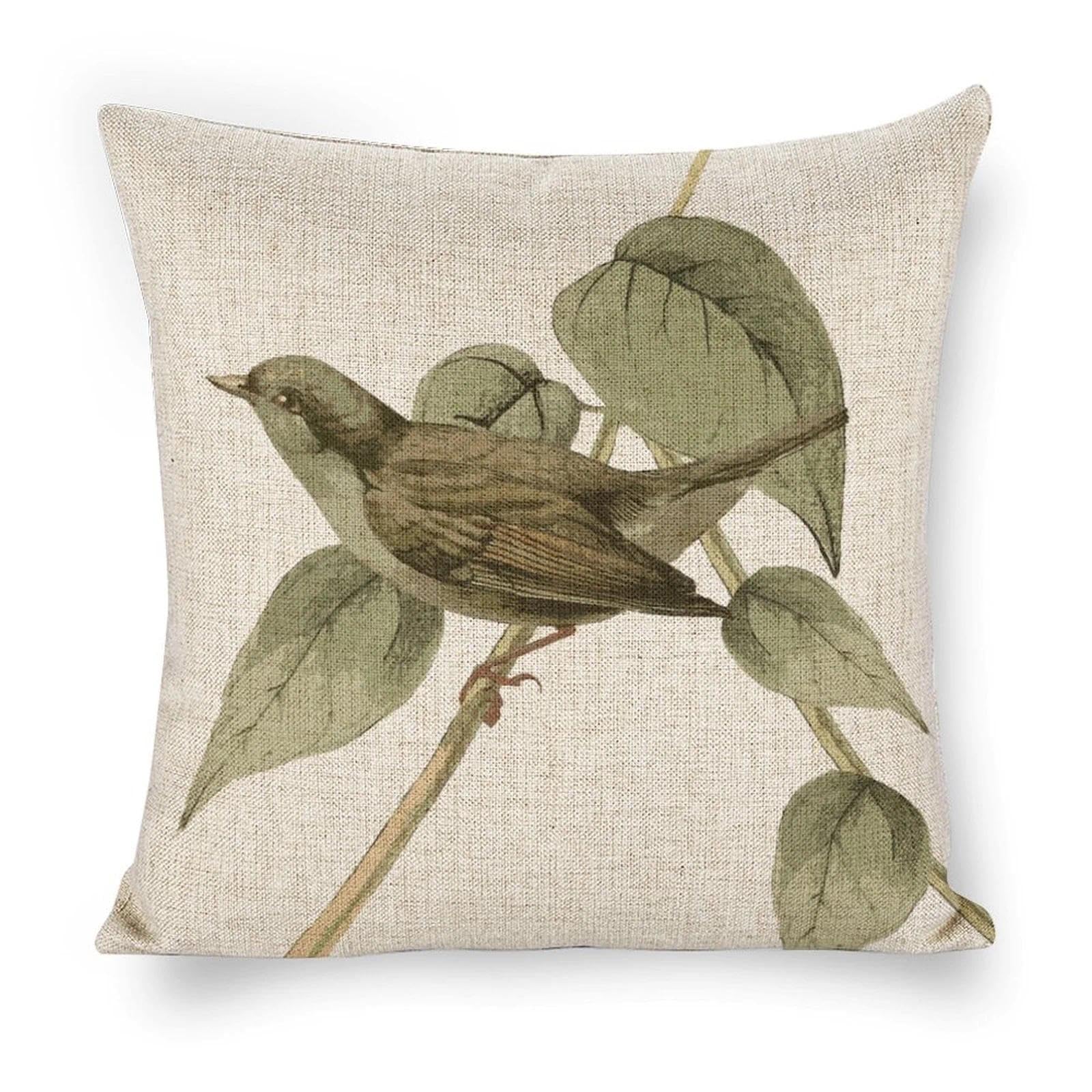 Icotoibabie Linen Throw Pillow Covers 18x18 Vintage Bird Pillow Decoration Pillowcase for Couch Cushion Sofa Outdoor