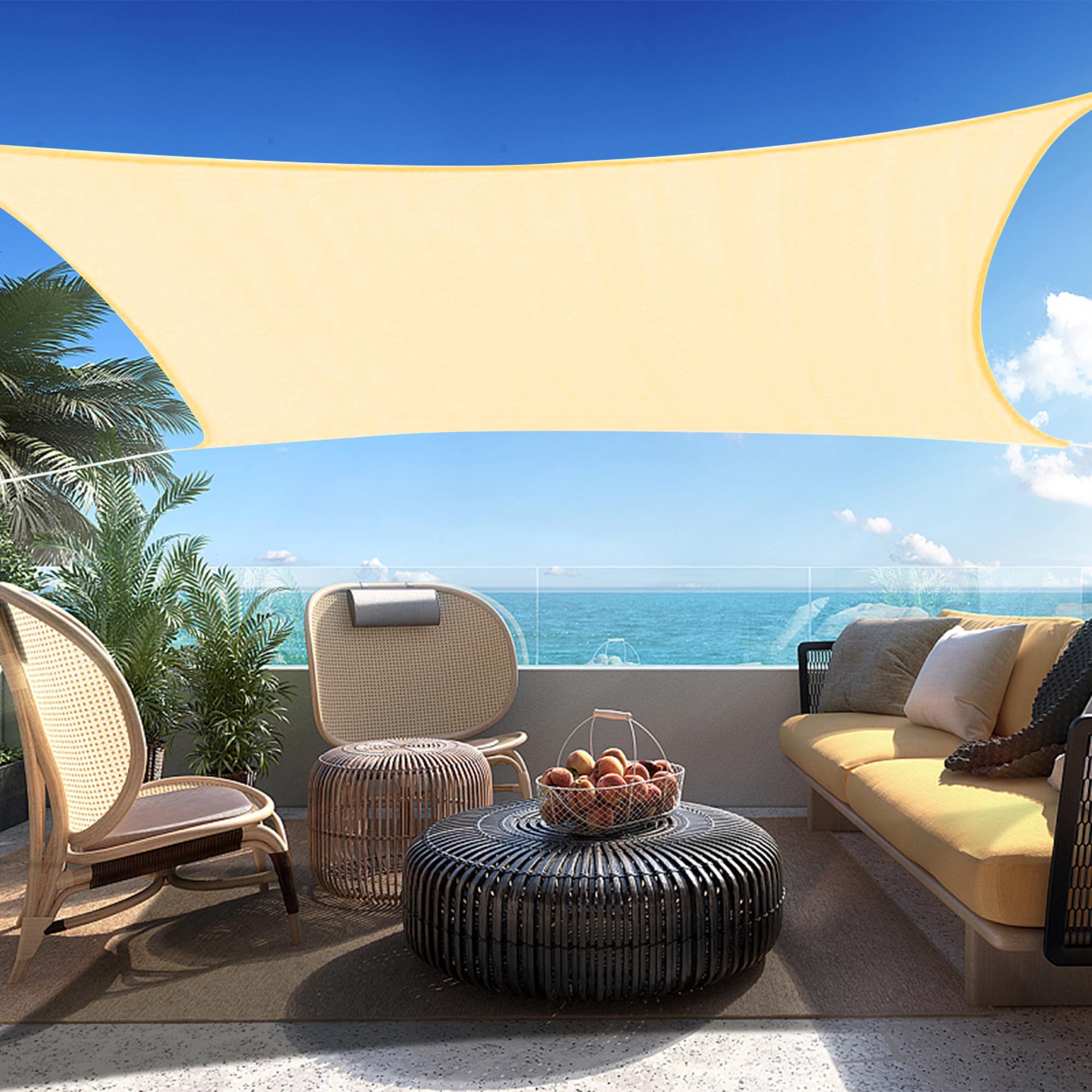 SHADESPEARE Custom Size 7' x 9' Beige Rectangle Sun Shade Sail SSP1620 Canopy Durable Fabric UV Block Awning, We Make Custom Sizes