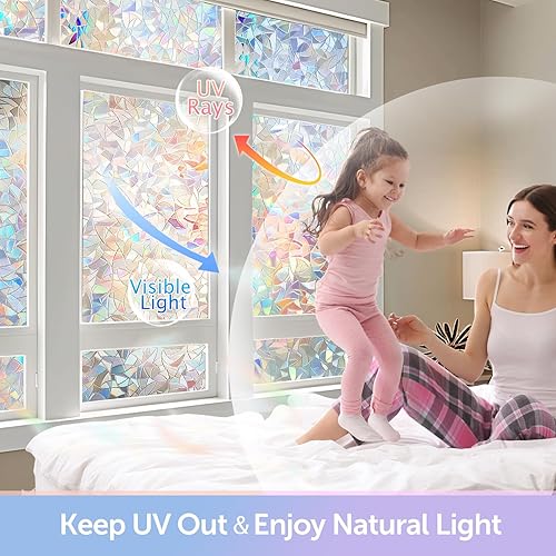 Miniatura 2 de HIDBEA Película de privacidad para ventana, no adhesiva, película de vidrieras de colores arcoíris, reutilizable, anti rayos UV, película decorativa