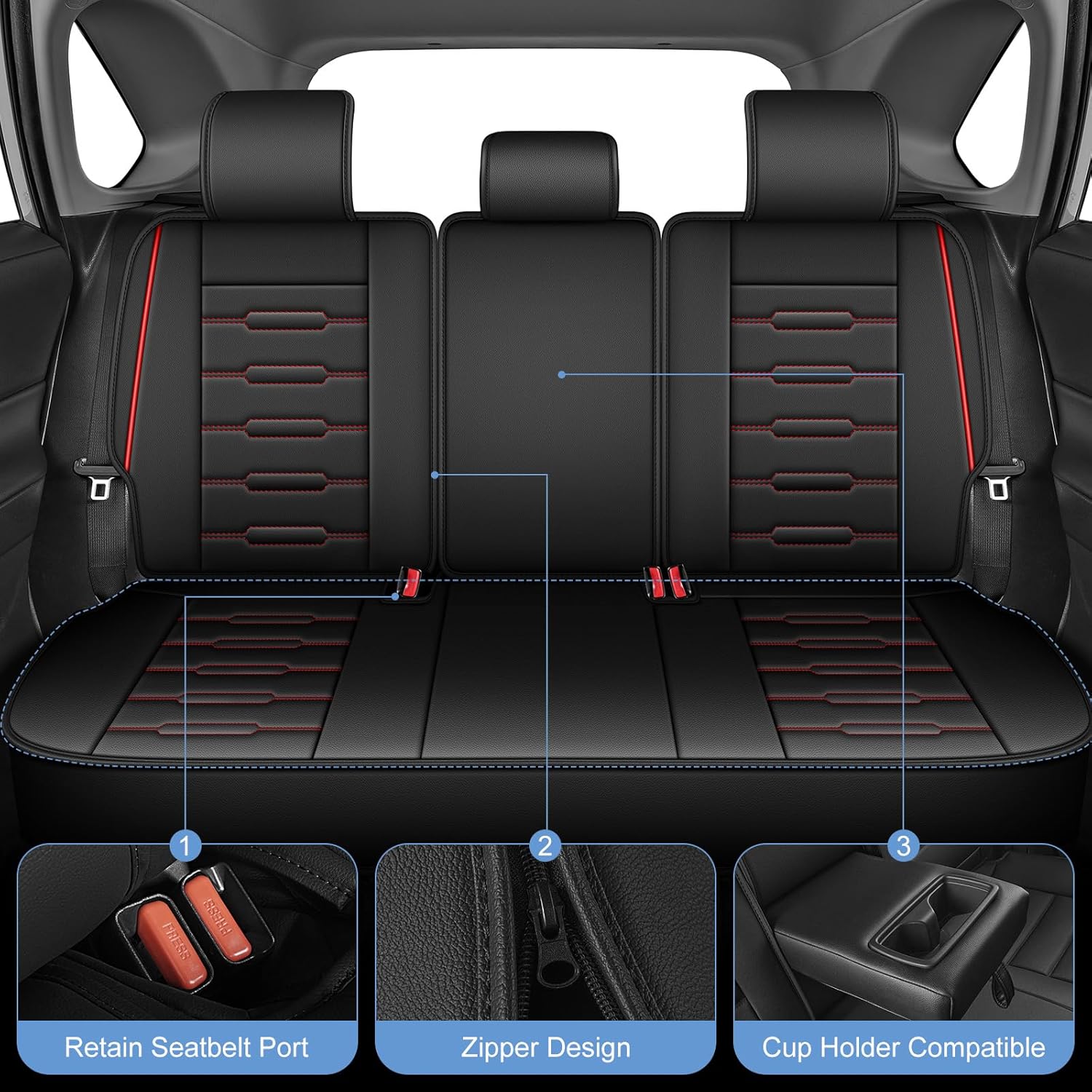 AOMSAZTO RAV4 Car Seat Covers Full Set Custom Fit for Toyota RAV4 2019 2020 2021 2022 2023 2024 2025 LE,XLE,XLE, Premium,Limited(Not for Hybrid) with Interior Accessories (Black&Redline)