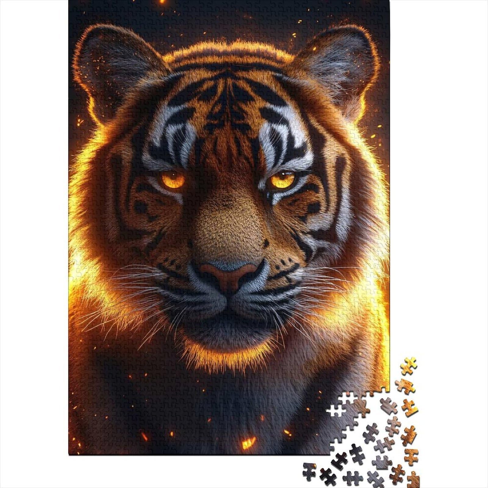 Fiery Tiger Portrait_2 Puzzle for Adults 1000 Pieces, Tiger Themed Animal Design, Gift for Puzzle Enthusiasts, 38x26cm/1000pcs