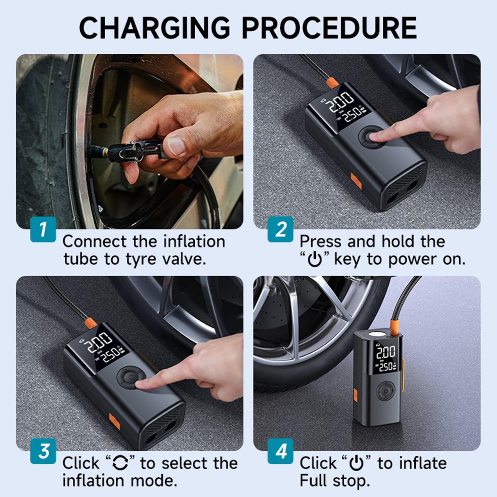 Avviatore di emergenza con gonfiatore per pneumatici, batteria portatile da 10000 mAh, pompa ad aria senza fili, per viaggi su strada, campeggio, viaggi, auto, moto