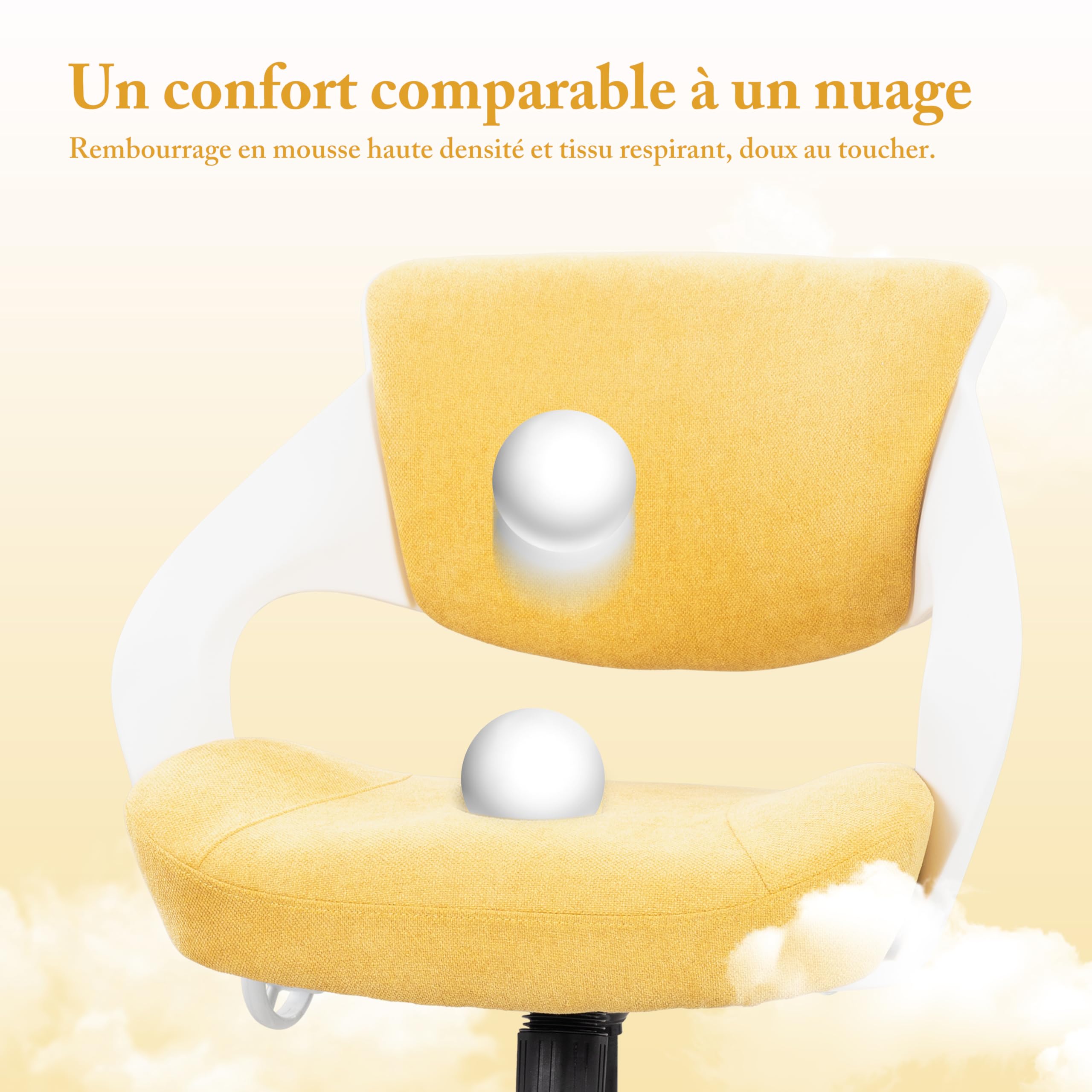 BOLISS Silla de oficina ergonómica con respaldo de espuma moldeada acolchada en altura ajustable, asiento profesional (amarillo)