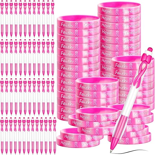 Yeaqee 100 piezas de accesorios de concientización sobre el cáncer de mama, incluyen 50 pulseras de concienciación sobre el cáncer de mama, pulseras