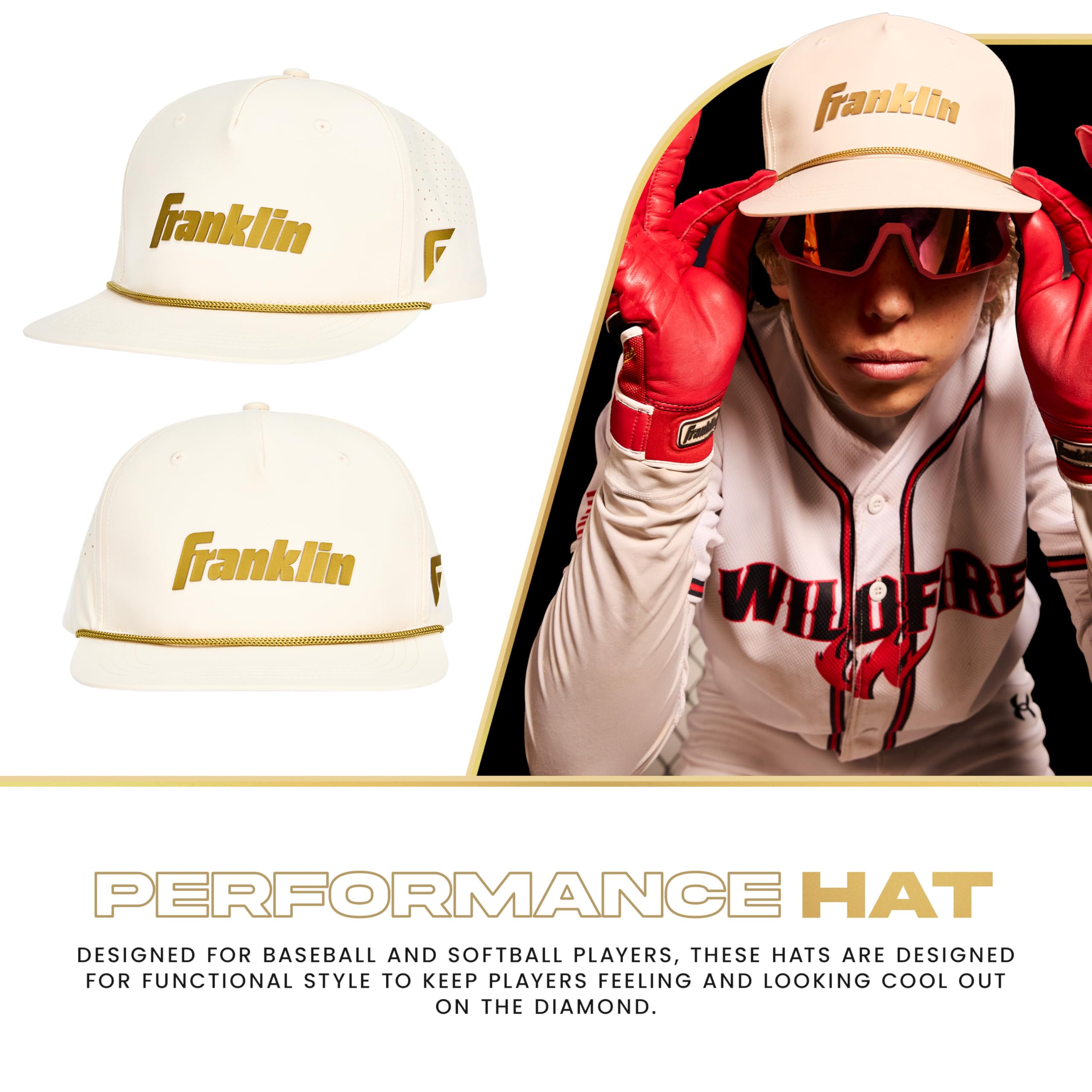 Franklin Sports Cappello da Baseball Snapback – Berretto da Baseball + Softball per Uomo e Donna – Cappello Sportivo per Adulti a 5 Pannelli – Cappello Fresco e Confortevole per Atleti – Vaniglia/Oro
