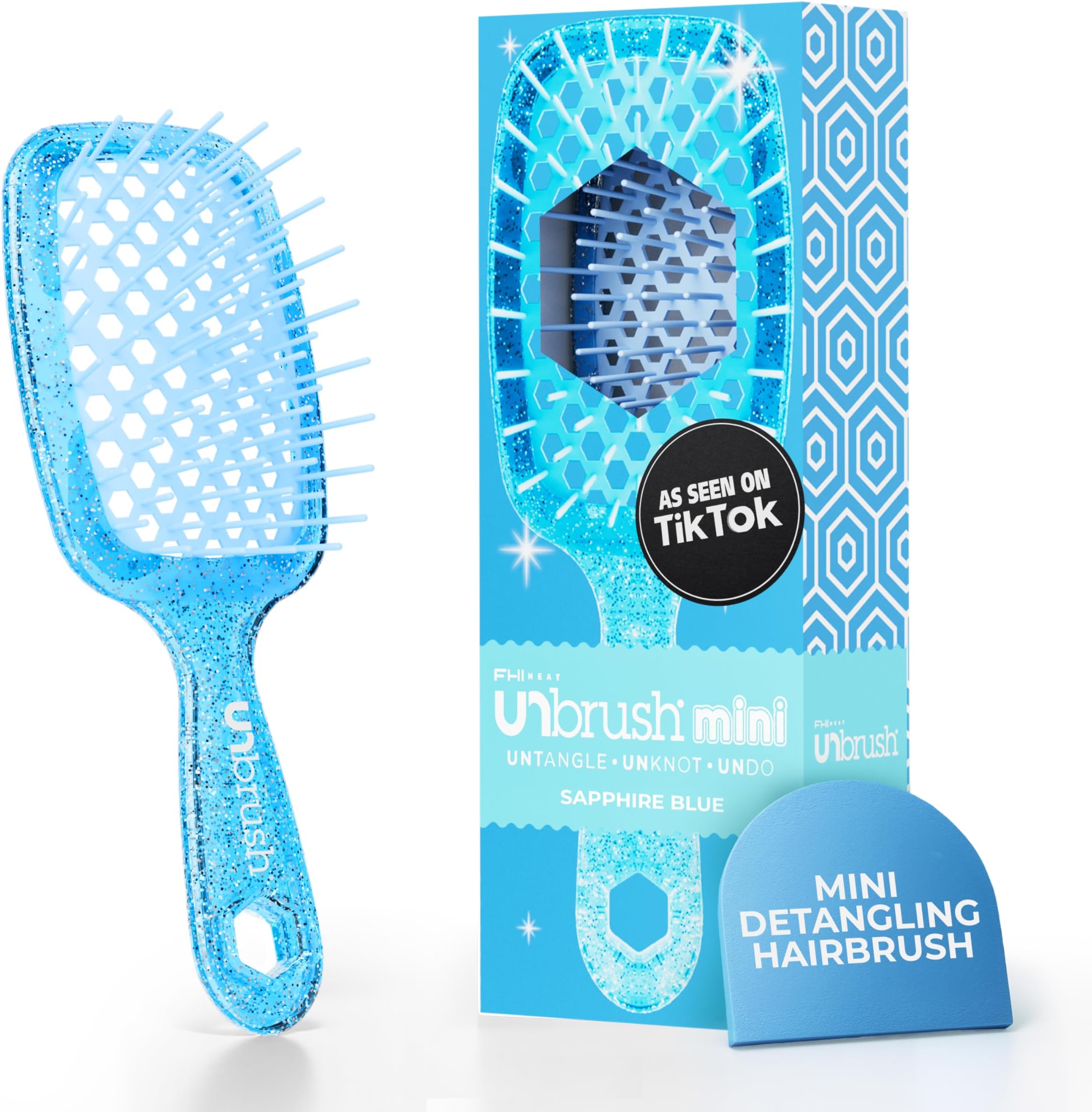 FHI Heat UNbrush Mini Detangler Brush for Pain-Free Brushing on All Wet or Dry Hair Types — Durable Duoflex Anti-Static Bristles, Lightweight Handle, Vented Mini Hair Brush
