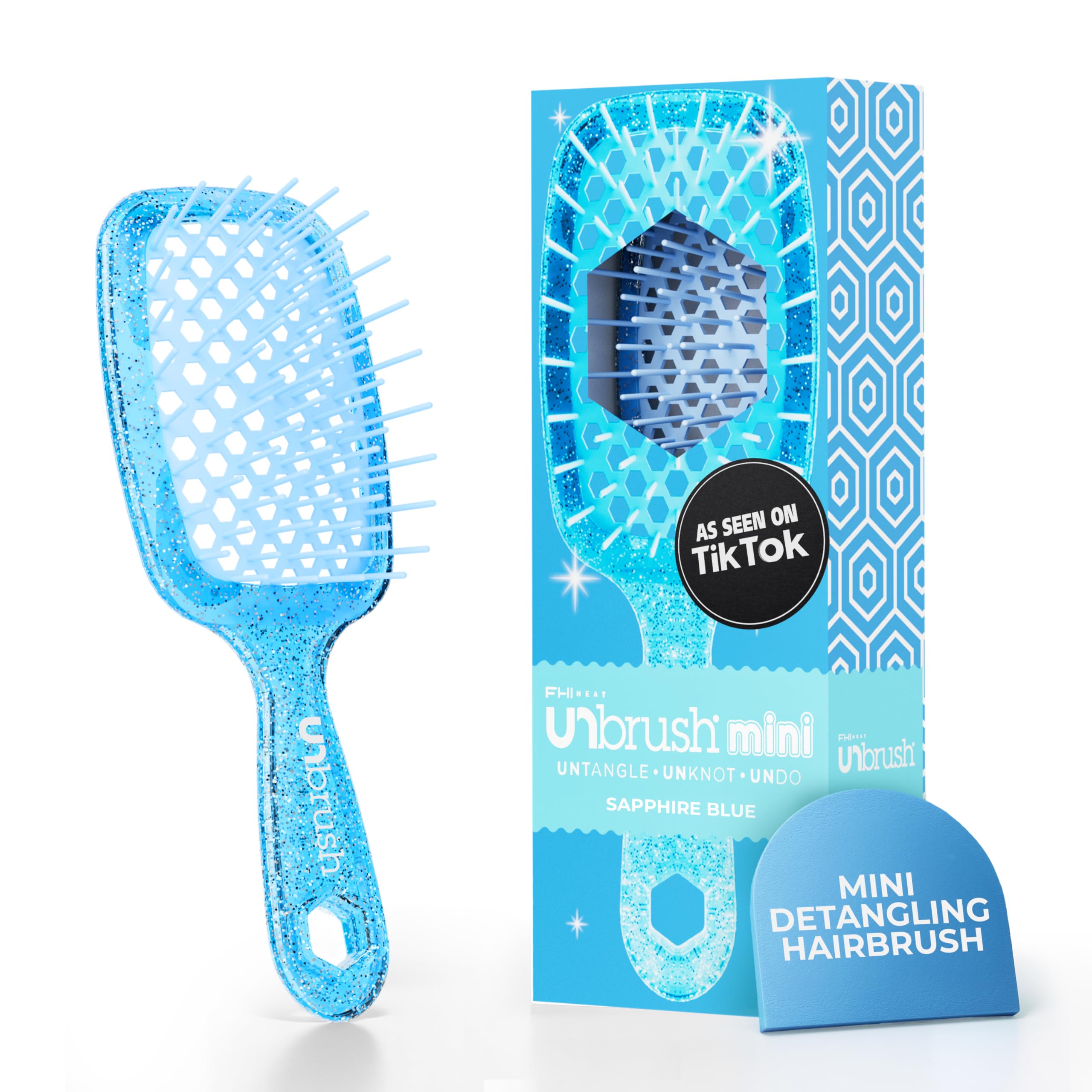 FHI Heat UNbrush Mini Detangler Brush for Pain-Free Brushing on All Wet or Dry Hair Types — Durable Duoflex Anti-Static Bristles, Lightweight Handle, Vented Mini Hair Brush