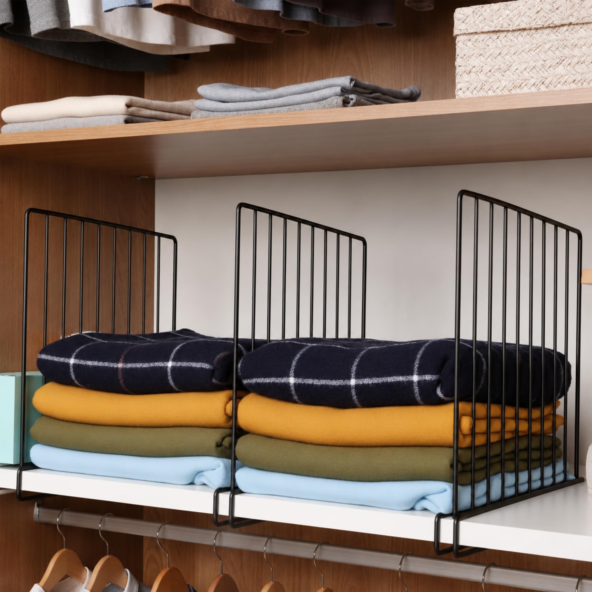 LAPO Wardrobe Shelf Divider Set, Steel Closet Partition Organizer for Clothes Storage, Book Shelf Separator, Cupboard Pantry Rack for Home and Office Use, Pack of 3-image-4