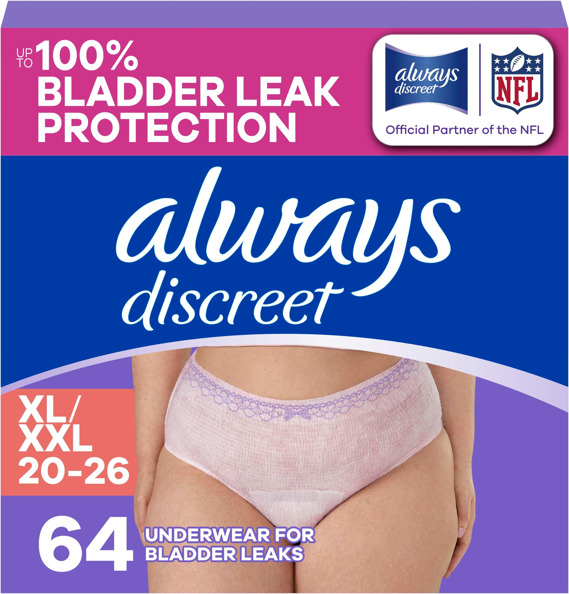 Adult Diapers for Women, Maximum Absorbency Incontinence and Postpartum Underwear Size XL/XXL, Up to 100% Leak Free Bladder Leak Protection, 64 Count