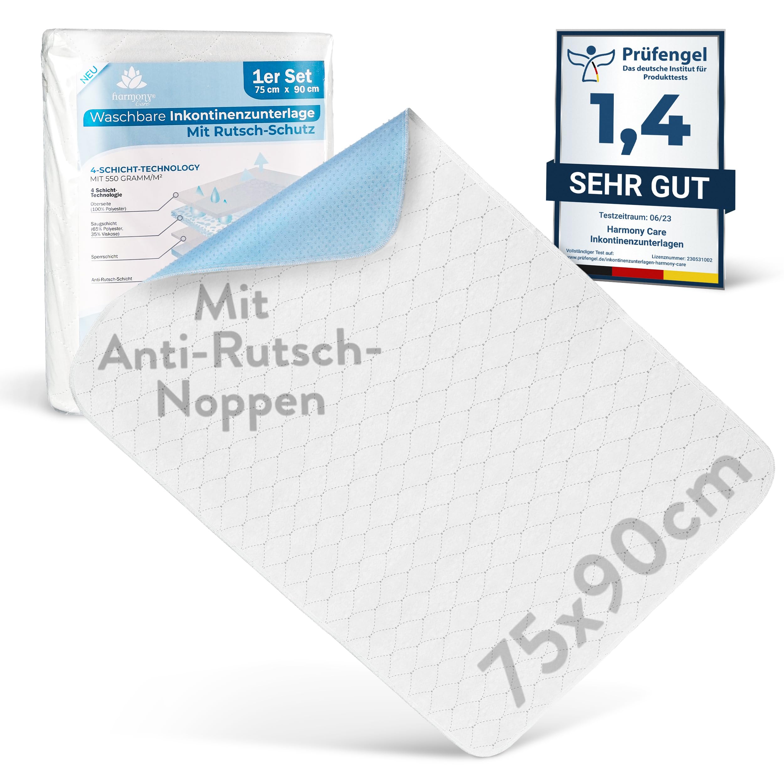 Harmony Care® Alèse d'incontinence Lavable - Surface texturée Anti-dérapante – alèses d'incontinence antidérapantes et Respirantes (2, 75 x 90 cm)