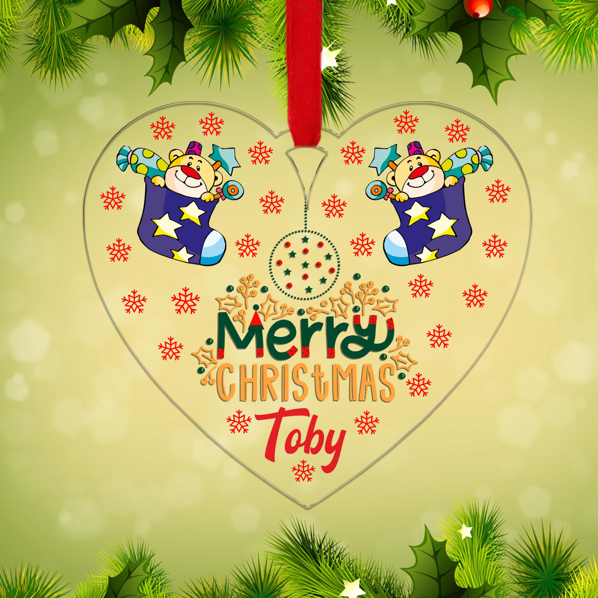Kreatesquare Design-4 Personalised Christmas Tree Decorations Baubles With Customised Name | Acrylic Xmas Tree Decoration Hanging Ornaments | Personalised Bauble Gifts For Xmas Decorations