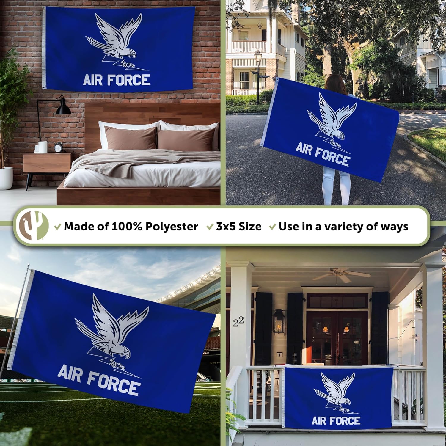 Desert Cactus United States Air Force Academy USAFA Flag - 3 x 5 Feet Falcorns Banner, Indoor/Outdoor Durable Fabric, 100% Polyester Design (Style Y) - Image 3