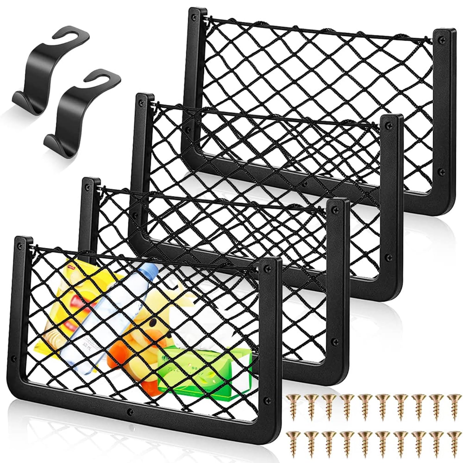 Redes de almacenamiento para autocaravanas, 4 redes de carga para almacenamiento de coche, caravanas, furgonetas, bolsa de malla elástica, bolsillo organizador (36x18 cm)