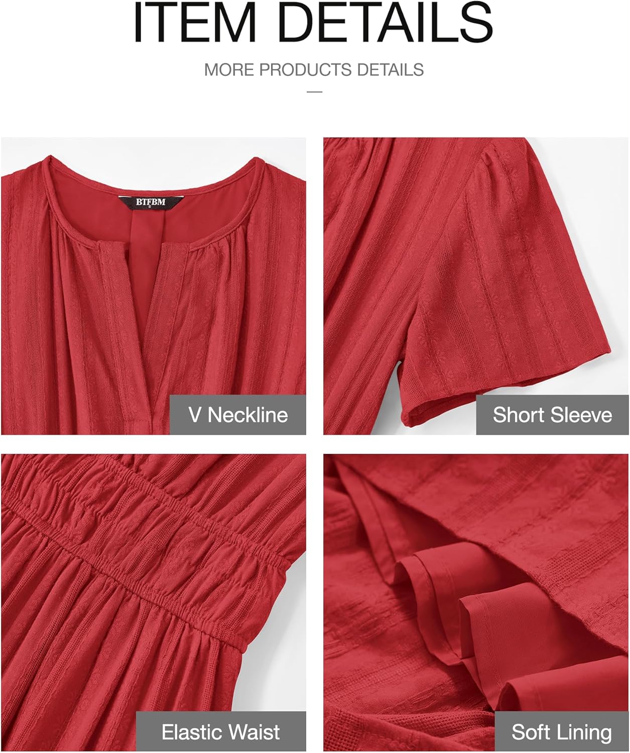 BTFBM Womens Summer 2026 Casual Midi Maxi Dresses Lightweight Short Sleeve V Neck Elastic Waist Boho Beach Dress Pockets - Image 4