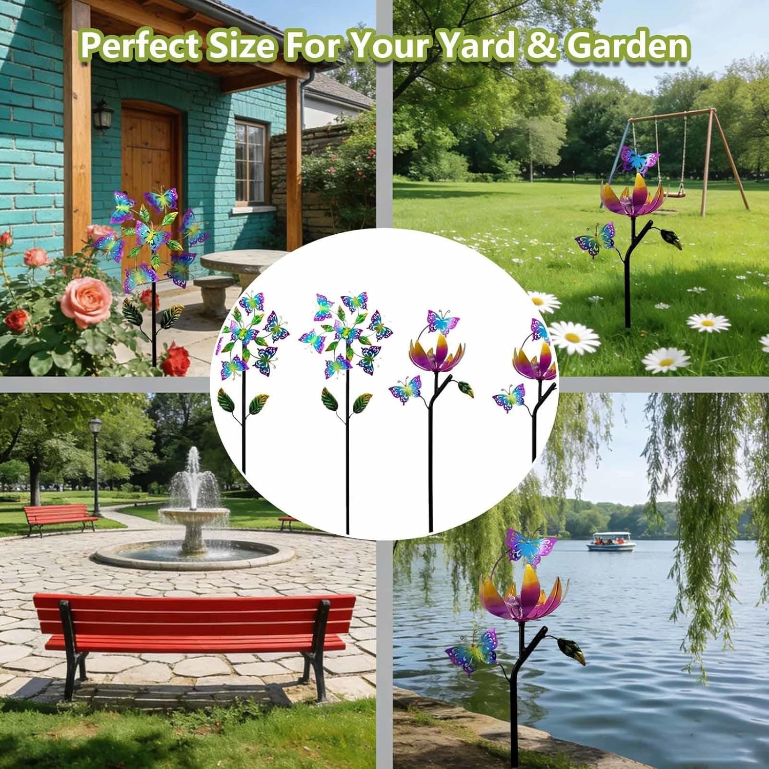Butterfly Garden Wind Spinners, 46 inch/117cm Windspinners Stainless Steel, Garden Wind Art Decor Gifts for Family Friends,A+B（4Packs）