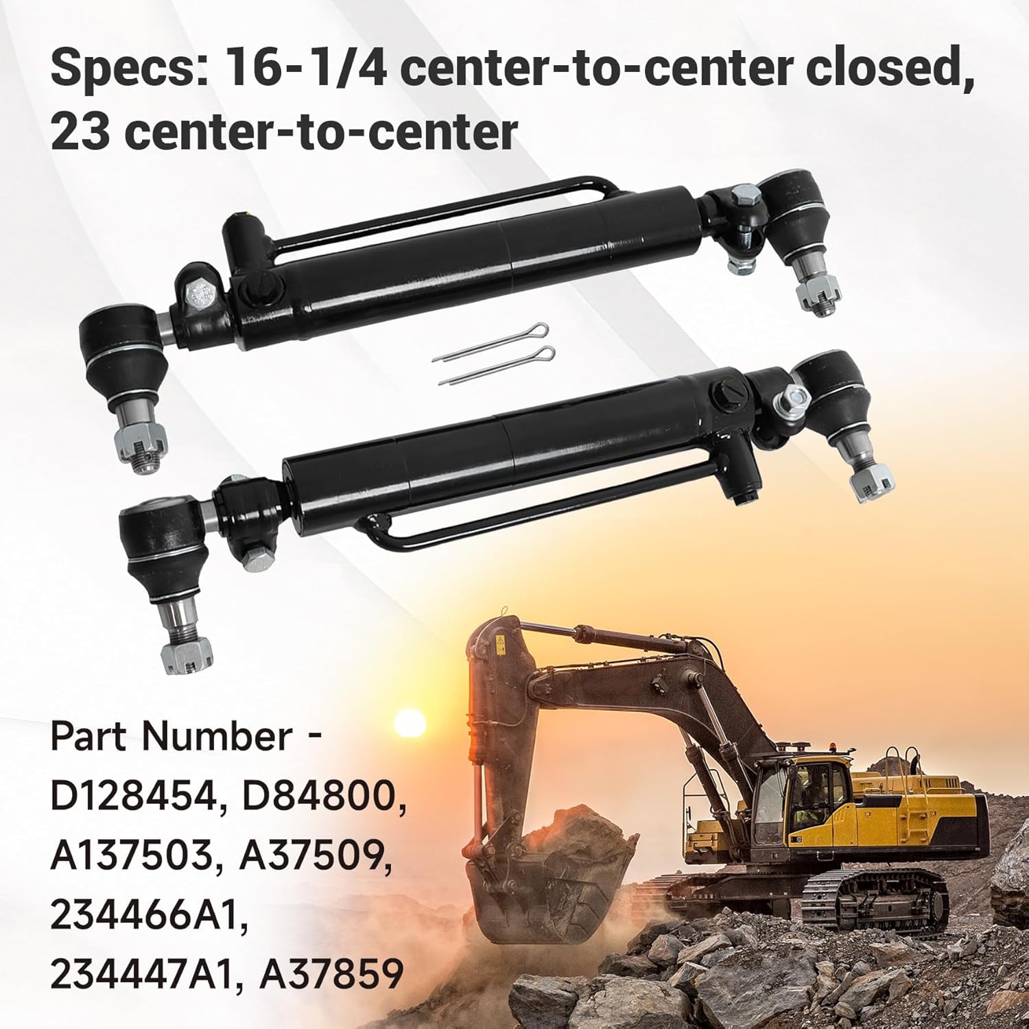 munirater D128454 D84800 2pcs Power Steering Cylinder Replacement for Case Backhoe Loader 480C 480D 580C 580D 580SE 584D 585E