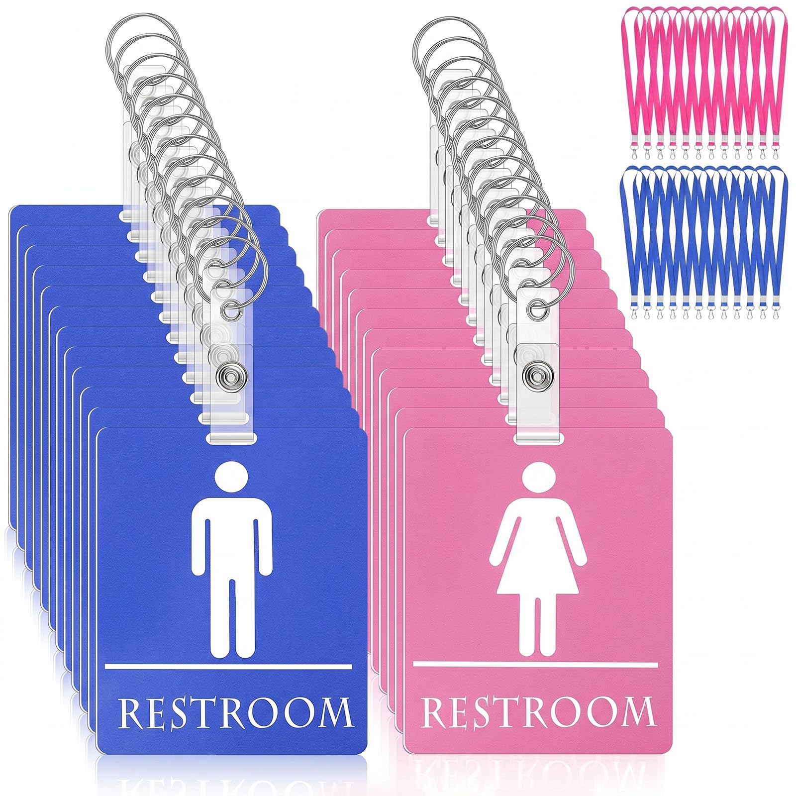Fuyoooo 24 Set Bathroom Pass for Classrooms with Keychain Blue,Pink