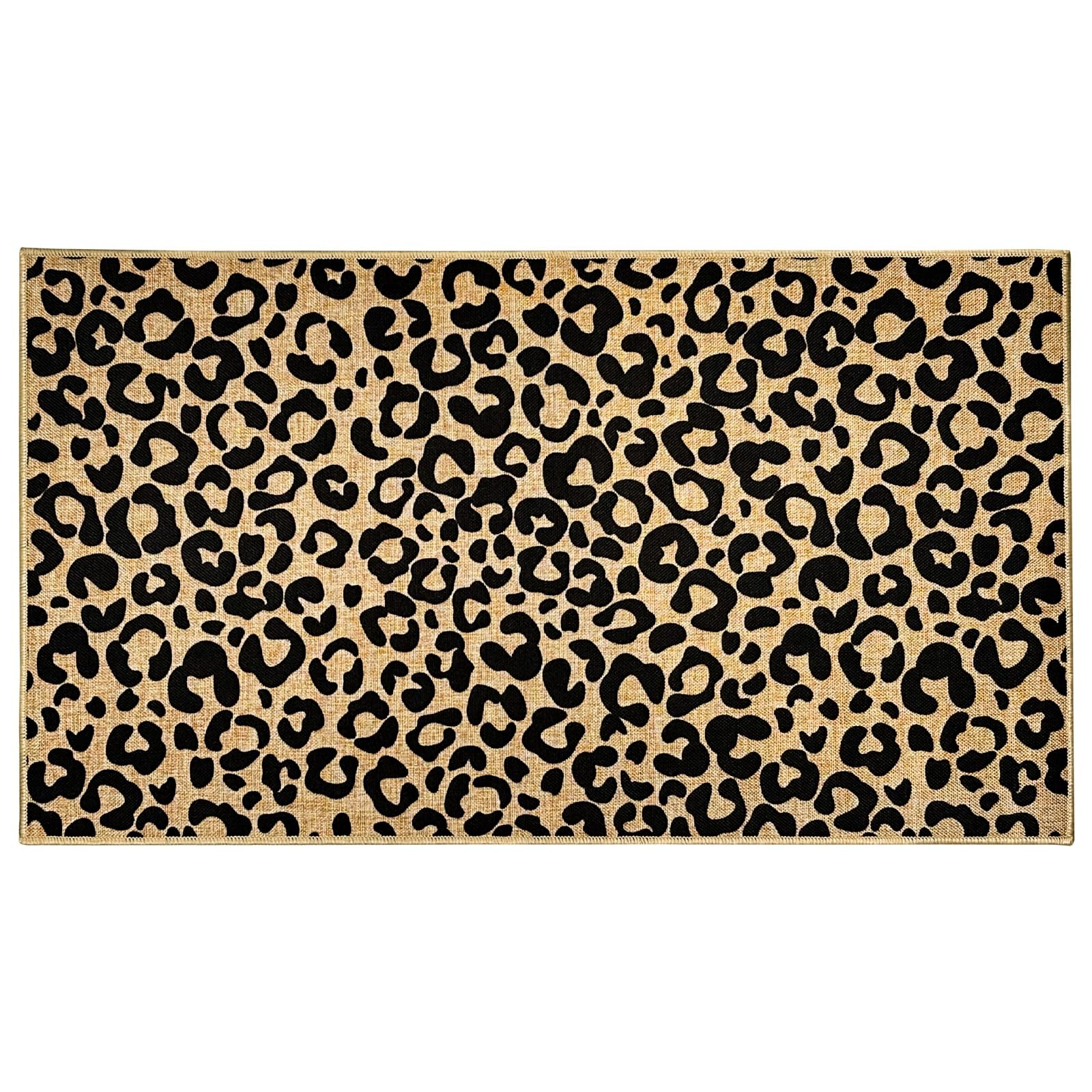 Leopard Print Doormat Black Welcome Door Mat Outdoor Indoor Entrance Floor Mat Non-Slip Entryway Carpet for Entryway Hallway Porch Washable Inside