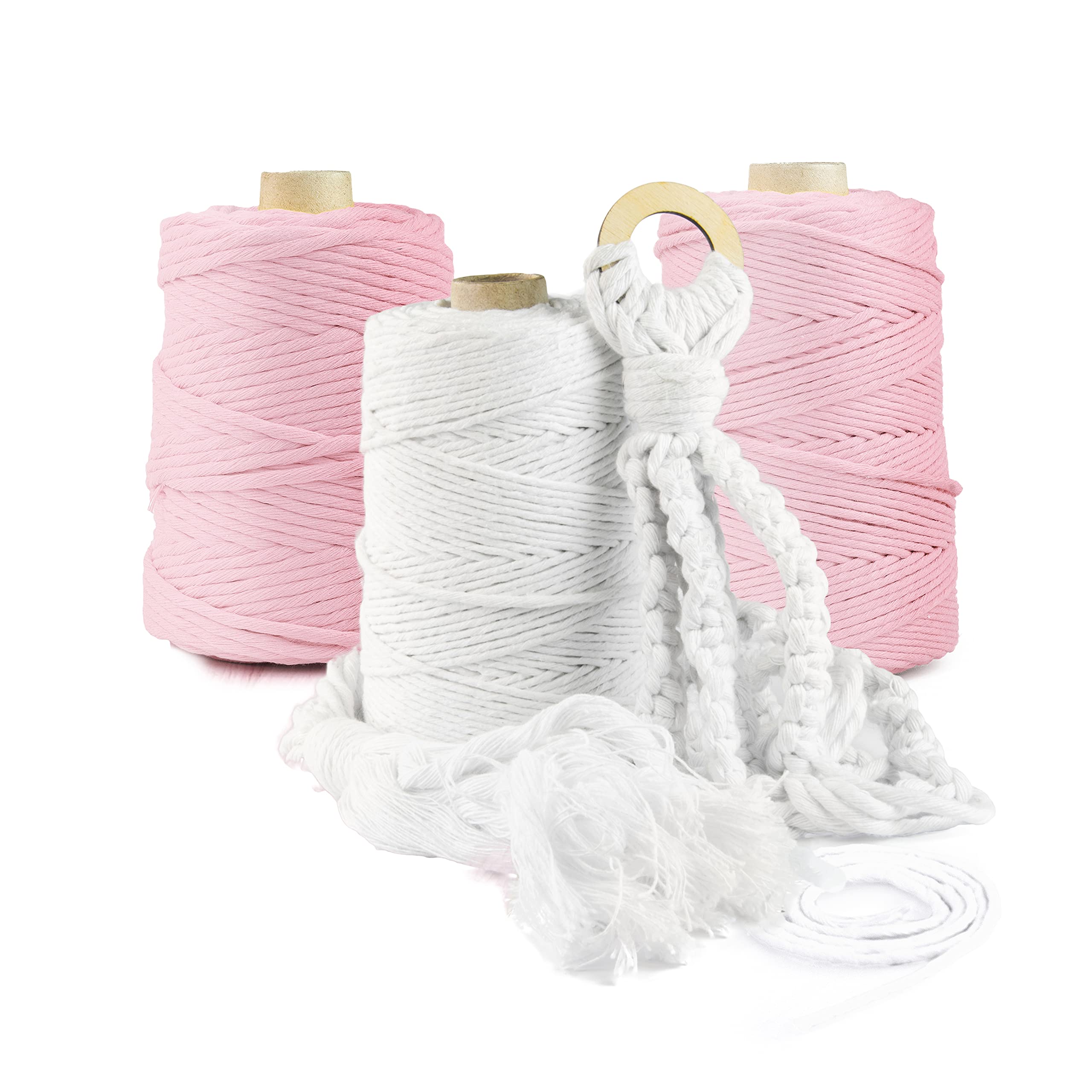 Filato Makramee, 1000 m | 3 mm | Rosa chiaro | 100% cotone | corda di cotone naturale | Filo di cotone | DIY decorazione