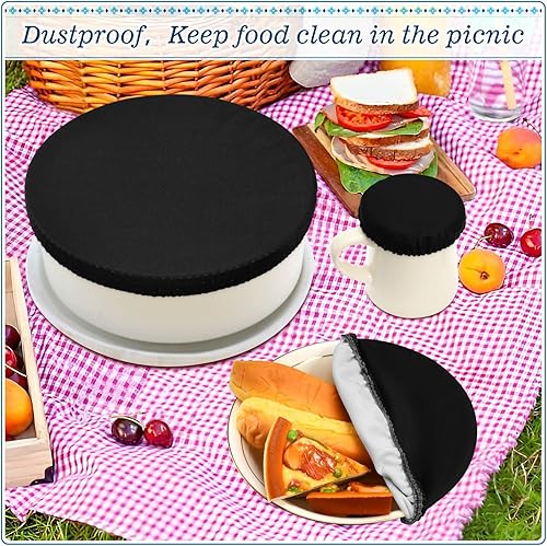 Miniatura 7 de Fundas negras reutilizables de tela para tazones de comida, fundas elásticas lavables para almacenamiento de alimentos, de algodón, para alimentos y