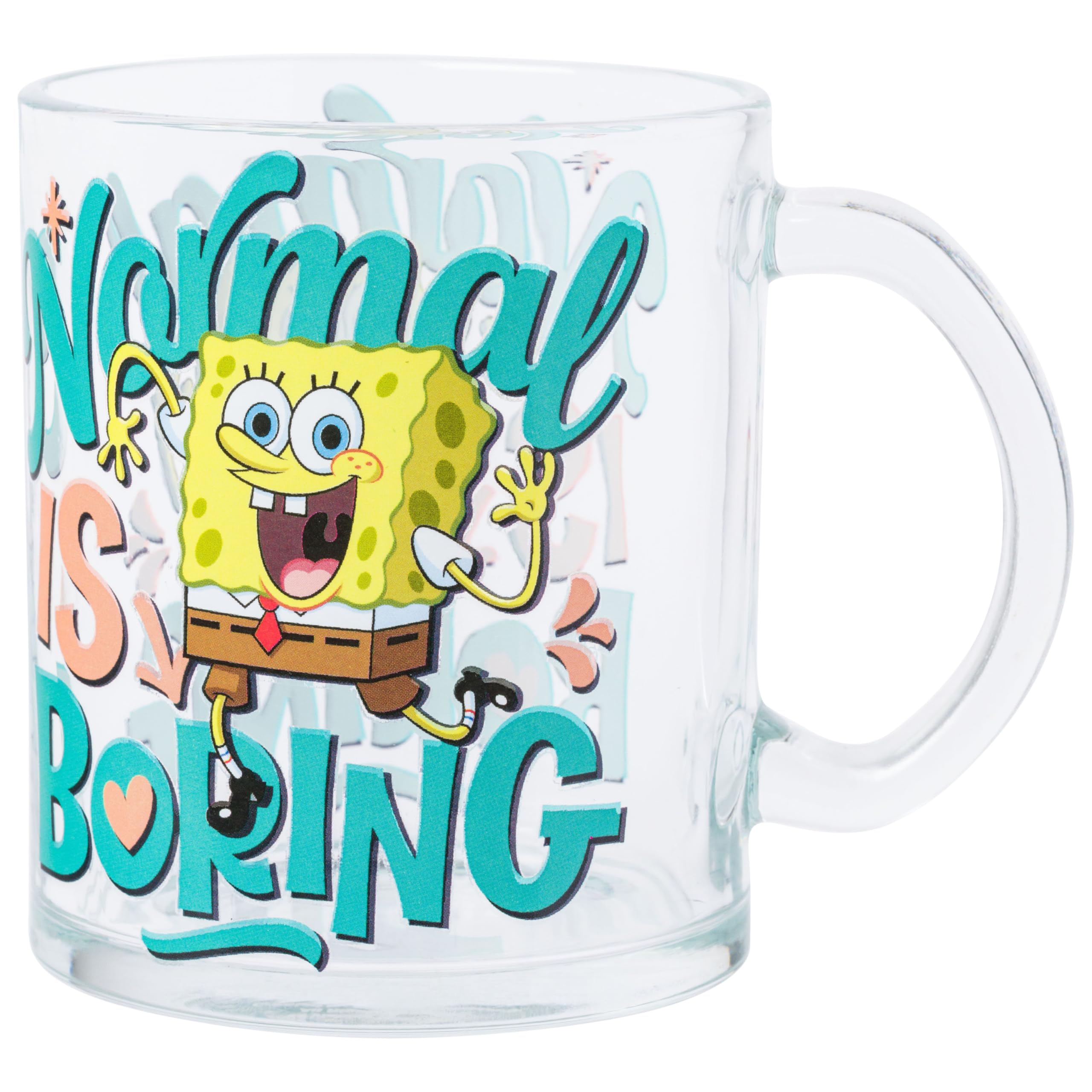 Silver Buffalo Spongebob Squarepants Normal is Boring 17.5oz Glass Coffee Mug — image 1