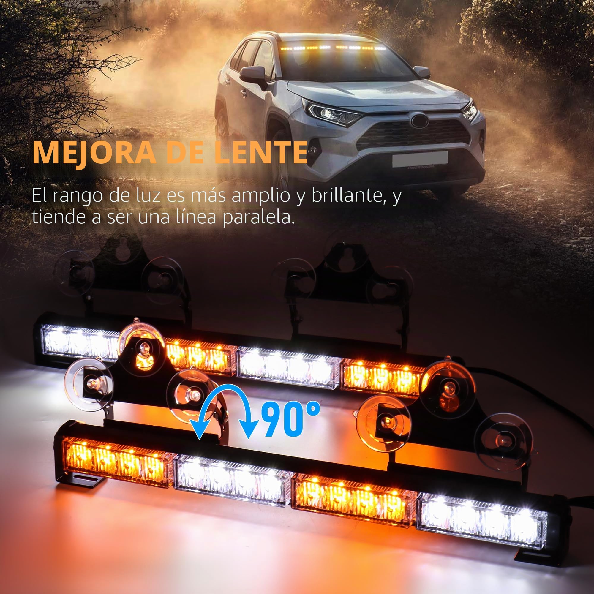 2pcs 16,8 inch Luz LED estroboscópica Luz de Advertencia Intermitente naranja + baliza blanca, luces de advertencia de seguridadpara Camión Techo Superior,26 Modelo Flash