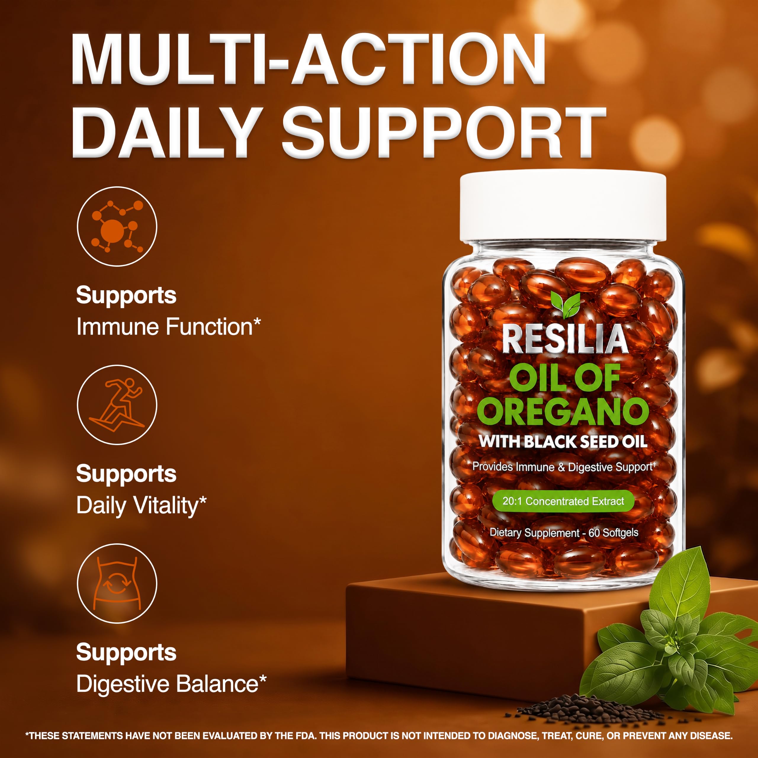Resilia Black Seed Oil Softgels – Organic Oil of Oregano Capsules for Immune & Digestive Support – Non-GMO, Gluten-Free – New Bottle Packaging (60 Count) — Amazon image 3